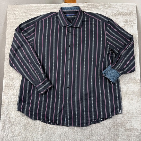 Robert Graham Other - Robert Graham Mens‎ XXL Button Down Shirt Black Pink Gray Striped Long Sleeve